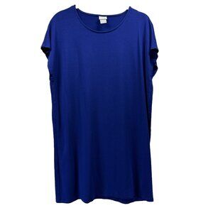Chicos Women's Tunic Top Size Medium Solid Royal Blue Stretch Knit Cap Sleeve